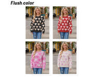 Suéter de punto para el día de San Valentín para mujer - Jersey de manga larga con cuello redondo y diseño de perlas y corazones, prendas de punto informales y acogedoras para invierno - details 1