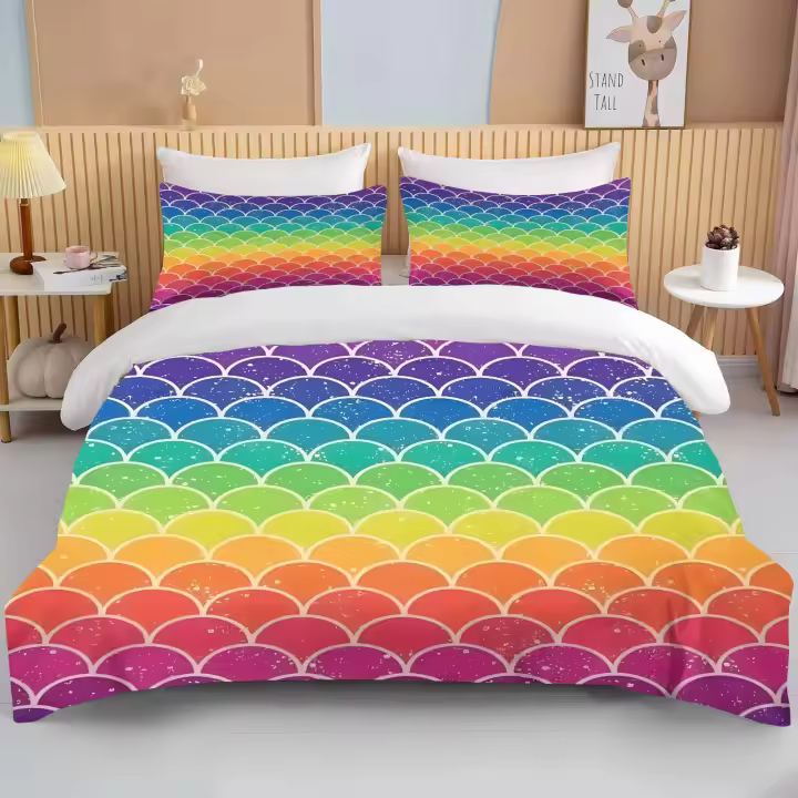 Juego de Ropa de Cama de Escala de Pescado de Fantasía de 3 Piezas Funda de Edredón de Poliéster, Funda de Almohada 1, Funda de Almohada 2 - 1
