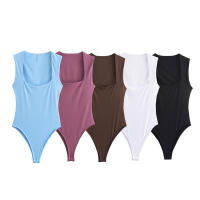 OUWU- Moda Mujer Nuevo Verano Blanco Ajustado Sexy Cuello Cuadrado Sin Mangas Color Sólido Mono Chic Mujer Bustier Tops Mujer - details 1