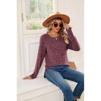 Jersey de manga larga para mujer, camiseta holgada con cuello redondo, tops de Color sólido, otoño e invierno, nuevo - details 5