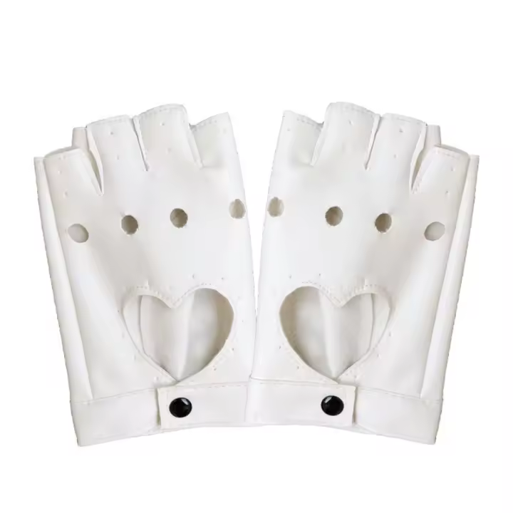 Guantes de medio Dedo de cuero PU para mujer, mitones góticos, corazón de Hip Hop, negro, blanco, hueco, Lolita JK, Anime coreano - 1