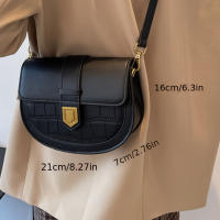 Bolso de hombro de moda para mujer, nuevo estilo, casual, versátil, vintage, de un solo hombro, bolso cruzado, piel sintética sintética, negro, con cierre magnético, correa extraíble, forrado, lavado a mano o limpieza en seco profesional, sin impresión, b - details 3
