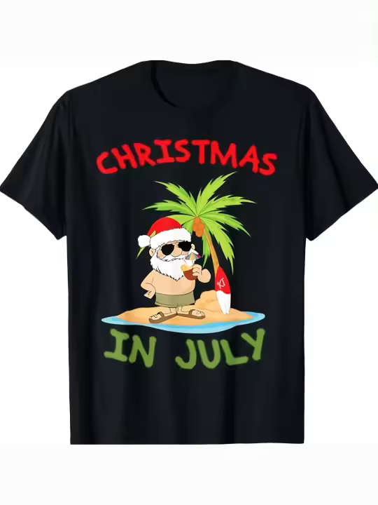 Camiseta Divertida de Navidad en Julio Cuello Redondo Manga Corta Material de Algodón Suave y Cómodo Para Hombres - 1
