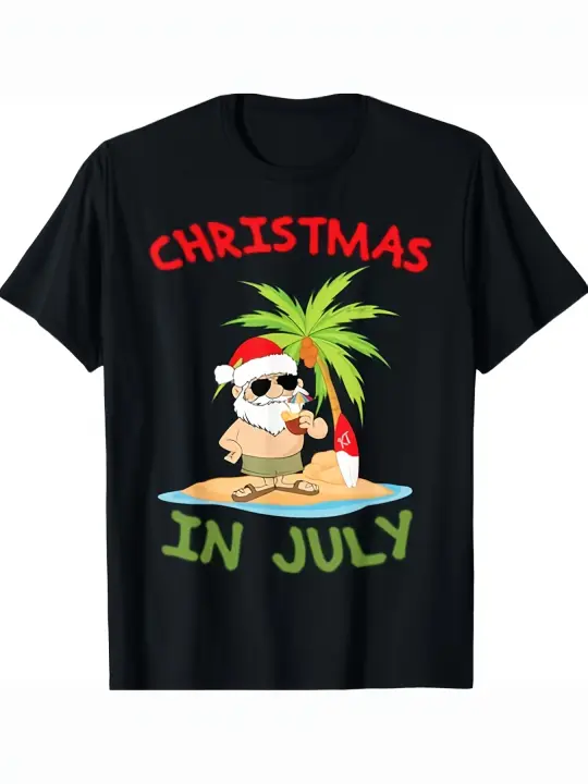Camiseta Divertida de Navidad en Julio Cuello Redondo Manga Corta Material de Algodón Suave y Cómodo Para Hombres - 1