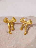 Prevenir La Alergia de Arce inoxidable de 18 Quilates Chapado Charm Joyería 2025 Estilo Caliente impermeable de oro Bowknot Bow nude Stud Pendientes - details 15