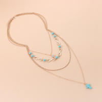 Collar combinado de múltiples elementos, adorno multicapa con cruz turquesa número 8 de buena suerte - details 0