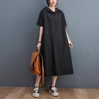 Elegante Vestido Oversize de Verano Manga Corta, Ajuste Suelto, Moda Vintage Negro para Mujeres - details 7