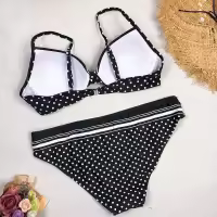 Bikinis Negros Sexys para Mujer, Ribete de Lunares, Conjunto de Bikini Push-Up Acolchado 2025 Nuevo - details 3