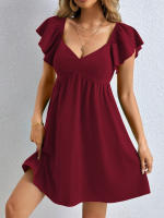 Vestido de cuello V de mujer vestido relajado y casual corto - details 3