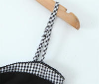 OUWU Falso Halter Top Negro Estilo Francés a Cuadros Vacaciones Verano Moda de Mujer - details 3