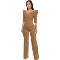 Amarillo para XXL moda cuello en V mamelucos de manga corta monos de mujer 2023 Club Up mono de cintura alta - details 4