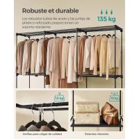 Armario de Ropa, Perchero, Burro Ropa, 124 x 43 x 182 cm, 2 Secciones para Colgar, con Compartimentos, Gran Capacidad, para Dormitorio, Salón, Lavandería, Topo RYG026R02 - details 11