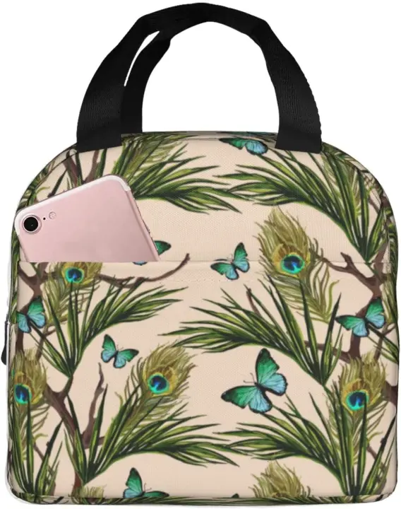 Bolsa de Almuerzo Aislada de Plumas de Pavo Real Portátil, Reutilizable, Impermeable, Sin Fugas para Mujeres, Hombres, Trabajo de Oficina, Picnic, Senderismo - 1