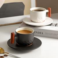 Taza de café Retro de cerámica con esmalte degradado, taza de café hecha a mano con mango de madera, Color sólido, para el hogar - details 1