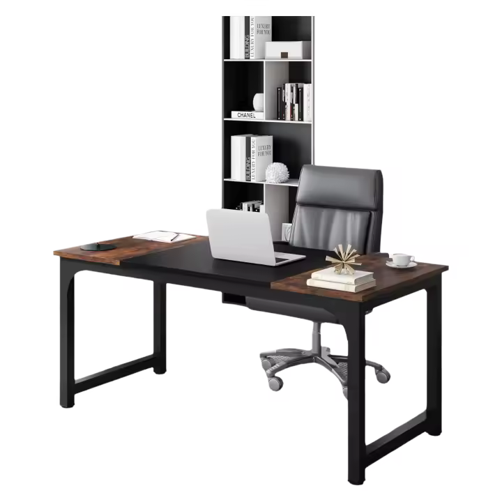 Mesa Escritorio, Escritorio de Estudio para Oficina en casa, Escritorios de Estilo Moderno para Dormitorio, Montaje Simple (160 x 80 x75 cm, Marrón Rústico/Negro) - 1