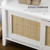 Zapatero con asiento, mueble zapatero con banco, 2 puertas de ratán, estilo bohemio, carga 130 kg, para pasillo de entrada, 80x35x45 cm, blanco y natural - details 4