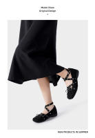Arco rojo solo zapatos de las mujeres francés retro pequeños zapatos de cuero nuevo remache hebilla de cinturón pisos de ballet - details 8