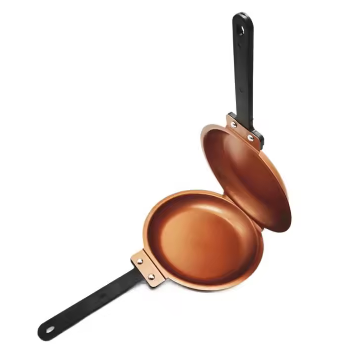 Utensilios de cocina, sartén redonda con tapa, sartén antiadherente plegable de doble cara con mango largo, máquina para hacer tortitas, jamón - 1