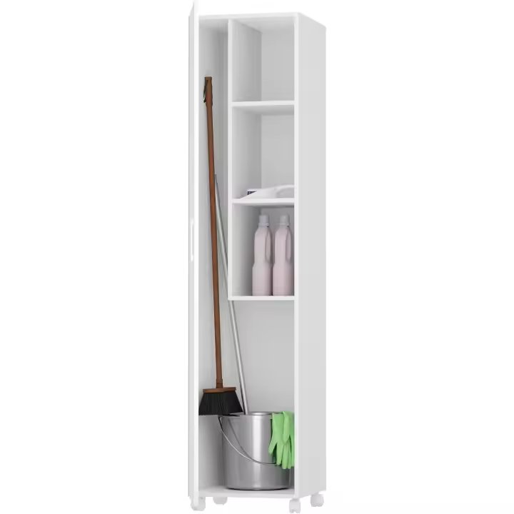 Multiusos o escobero una Puerta y Ruedas en Color Blanco - 1