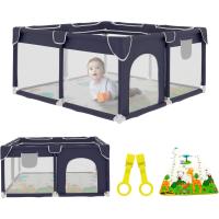 Bebe 120x120cm + Alfombra Bebe – Corralito Bebe con Malla Transpirable – Parque de Juegos Bebe Plegable con Puerta Lateral – Parque Infantil Bebe - Gris - details 14