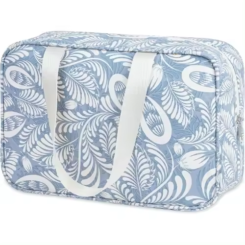 Neceser grande para artículos de tocador, neceser grande para cosméticos, neceser de viaje, organizador de maquillaje para mujer (hoja azul) - 1