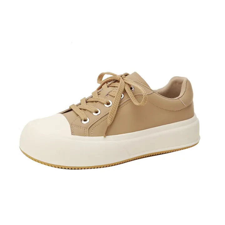 Pastel de queso nueva tendencia color coincidencia plataforma casual tablero zapatos versátil aumento de altura cabeza redonda zapatos blancos - 1
