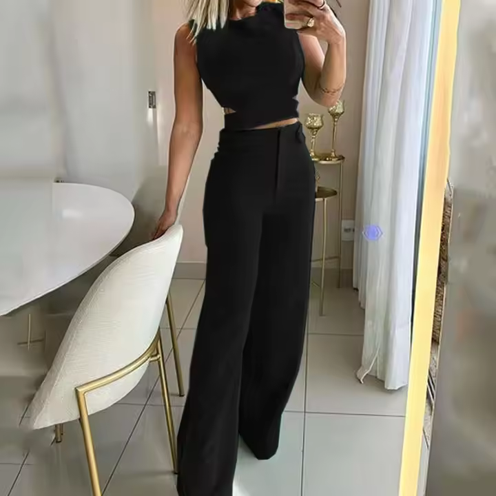 2025 Nuevo Traje de Mujer, Moda Casual Slim Color Sólido Botón Top + Pantalón Conjunto de Dos Piezas, Verde - 1
