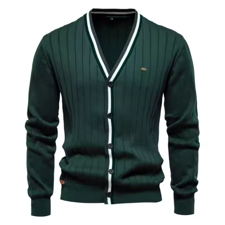 cárdigan de algodón para hombre, suéter con cuello en V y botones, suéteres casuales de punto para jóvenes para hombres - 1