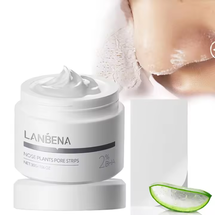 LANBENA 2.0 Tiras para poros de la nariz, mascarilla eliminadora de puntos negros con ácido salicílico, arcilla blanca amazónica, limpiador de poros, mascarilla facial purificante con 60 tiras, mascarilla facial de aloe (1.05 onzas) - 1