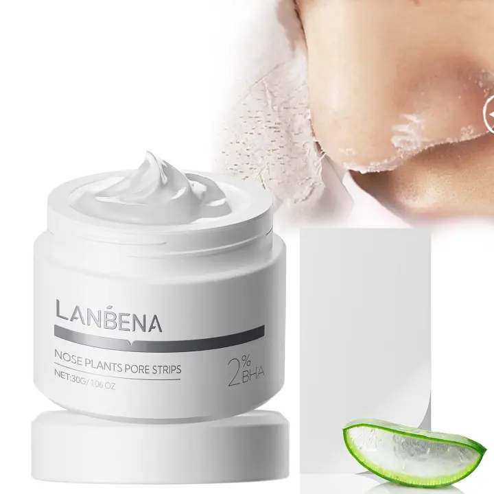 LANBENA 2.0 Tiras para poros de la nariz, mascarilla eliminadora de puntos negros con ácido salicílico, arcilla blanca amazónica, limpiador de poros, mascarilla facial purificante con 60 tiras, mascarilla facial de aloe (1.05 onzas) - 1