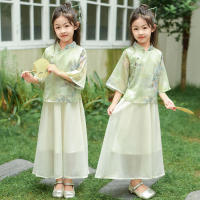 Conjunto de ropa de verano y Tang para niña, vestido de manga corta de estilo occidental, estilo antiguo chino, Hanfu para niño grande 2025 - details 3