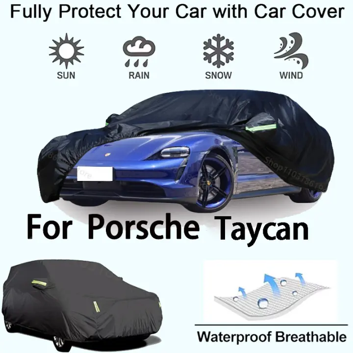 Funda completa para coche para Porsche Taycan, equipo de protección para exteriores, a prueba de nieve, parasol, accesorios para automóviles impermeables y a prueba de polvo, negro - 1