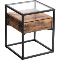 Estilo Industrial, Mesa de Consola de Cristal Templado con Cajón y Repisa Rústica, Mesita de Noche, - details 0