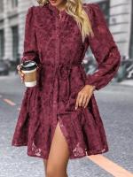 Vestido de manga larga para mujer con cuello levantado, moda coreana, Vintage, Color sólido, primavera y otoño, 2025 - details 4
