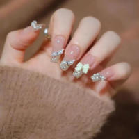 Uñas postizas rosas transparentes con borde brillante, decoración de uñas naturales irrompibles, uso sencillo para actuaciones en escenario - details 5