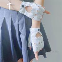 Guantes de medio Dedo de cuero PU para mujer, mitones góticos, corazón de Hip Hop, negro, blanco, hueco, Lolita JK, Anime coreano - details 6