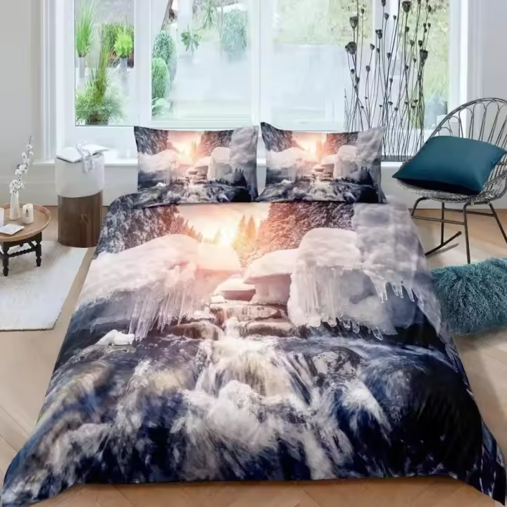 Juego de Cubierta de Duvet de Montaña Empanada Tamaño Rey Completo Diseño de Bosque Nube - 1
