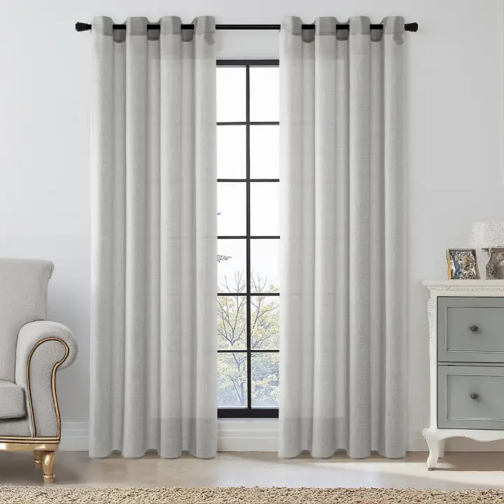 Cortinas de Salón Modernas de Poliéster Lino con Ojales 2 Piezas Translucentes - 1