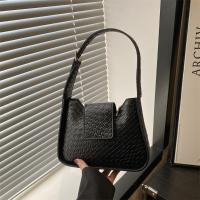 Bolso de hombro tejido de Color sólido a la moda, bolso de cuero Pu con hebilla, bolso pequeño de media luna, bolso de viaje para axila - details 7