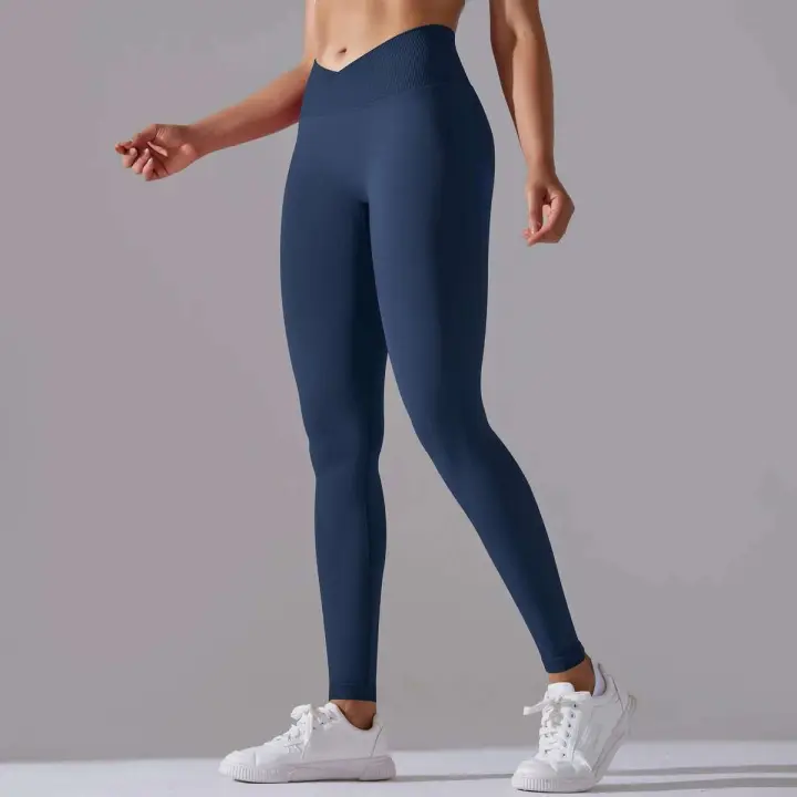 Pantalones de yoga sin costuras para mujer, monos deportivos de cintura alta para gimnasio cruzado, monos de entrenamiento para correr - 1