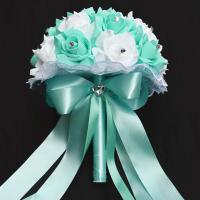 Ramo de novia hecho a mano, accesorios de flores artificiales, rosa, ramos de novia, boda, azul y blanco - details 6