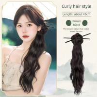Horquilla para el pelo, cola de caballo larga ondulada y rizada, nuevo estilo chino, moño de flores, peluca con pinza, cola de caballo esponjosa, postizo, Cheongsam - details 5