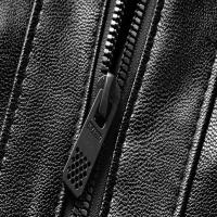 Chaqueta Bomber de Cuero Falsio Delgada Abrigo Veterano con Cremallera y Bolsillos para Hombres - details 9