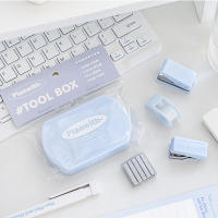 Herramienta de encuadernación Mini grapadora, perforadora de agujeros, juego de máquina de cinta Ins, caja de herramientas de álbum de recortes multifunción coreana, suministros para estudiantes, 3 piezas - details 14