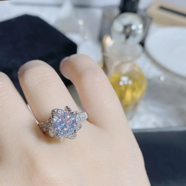 Anillo de Rubí Brillante de Corte Múltiple de Sangre de Pájaro de Oro Plateado 18K - 1