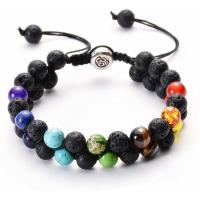 Pulsera de Yoga Vintage India Doble Capa de 7 Akas Mujeres Hombres Joyería de Sanación de Piedras Lava - details 12