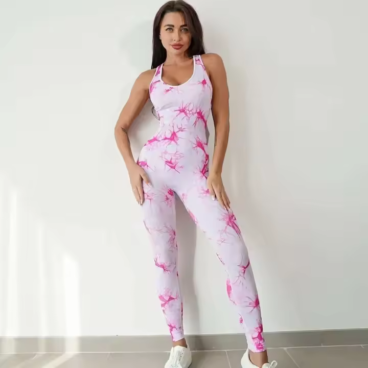 Levantamiento de cadera deportivo para fiesta de yoga teñido con lazo sin costuras, mono trasero de una pieza, mallas para mujer, ropa deportiva para gimnasio - 1