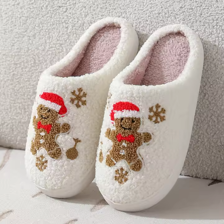 Nuevo hogar lindo dibujos animados serie navideña Hombre de Jengibre Zapatillas de algodón caliente - 1