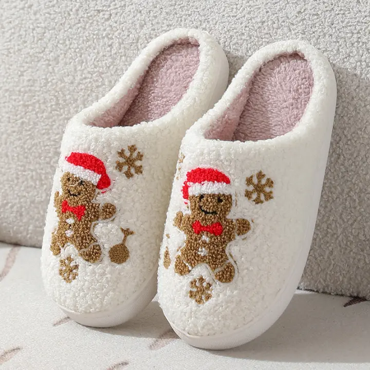 Nuevo hogar lindo dibujos animados serie navideña Hombre de Jengibre Zapatillas de algodón caliente - 1