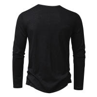 Camiseta de manga larga para hombre, Camisa de algodón con botones y cuello Henley, informal, de Color sólido, a la moda, transpirable, para uso diario - details 7